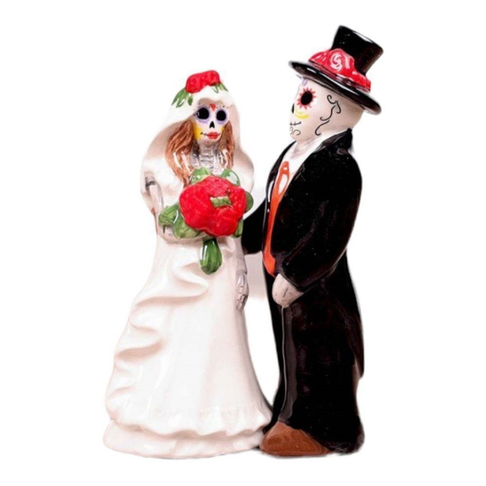 Stoneware Sugar Skull Wedding Couple Salt and Pepper Set by Cracker Barrel
